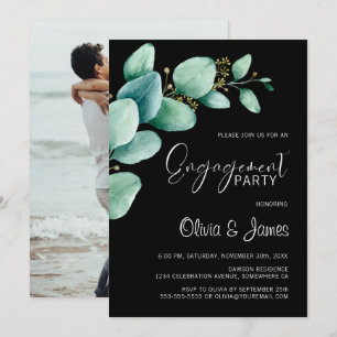 Invitation Eucalyptus Feuille photo Black Engagement Party