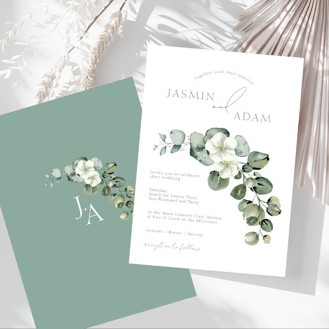Invitation Eucalyptus Feuille simple Mariage de feuillage (Simple Eucalyptus Leaves Greenery Foliage Wedding Invitation)