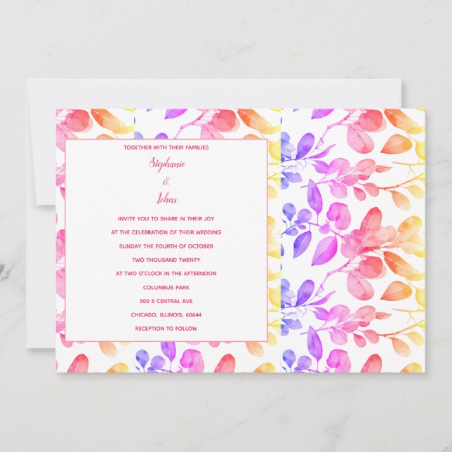 Invitation Eucalyptus Feuilles Art Abstrait rose Mariage mode (Devant)