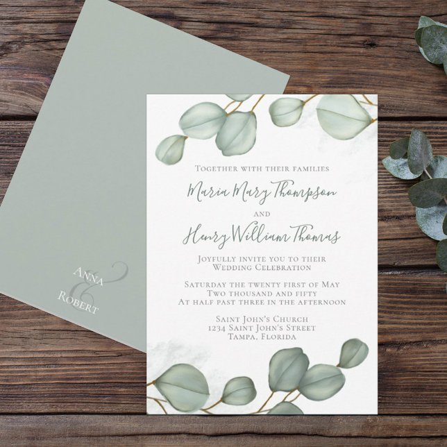 Invitation Eucalyptus Feuilles minimaliste Aquarelle Élégante (Créateur téléchargé)