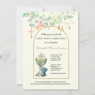 Invitation Eucalyptus Floral Catholique Première Communion