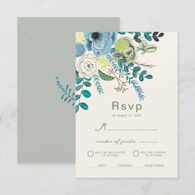 Invitation Eucalyptus floral Elegant Boho Green réponse (Devant / Derrière)