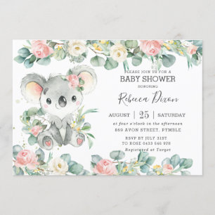 Invitation Eucalyptus Floral Koala Baby shower Girl