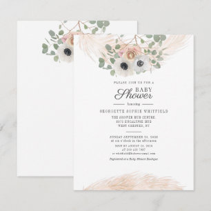 Invitation Eucalyptus Floral Pampas Baby shower de script en
