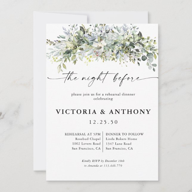Invitation Eucalyptus Floral Rose La Nuit Dernière (Devant)