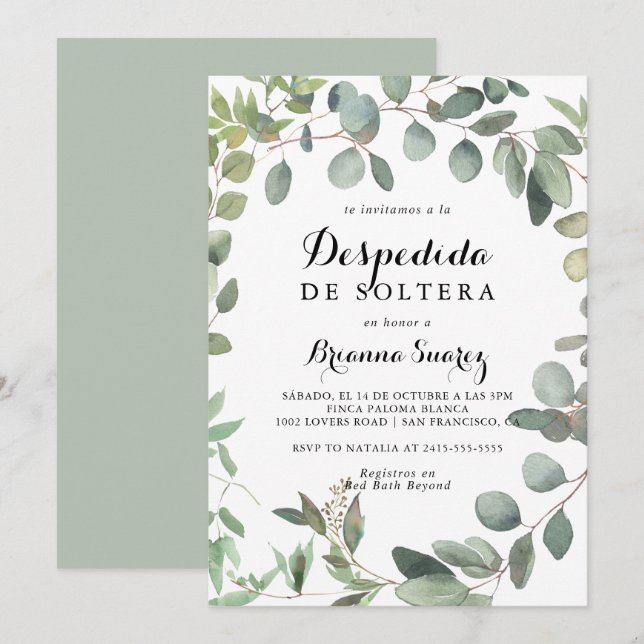 Invitation Eucalyptus Foliage délice Fête des mariées espagno (Devant / Derrière)