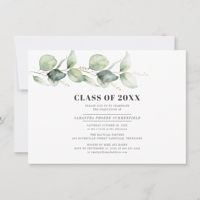 Invitation Eucalyptus Foliage Green Graduation 2022 Party (Devant)