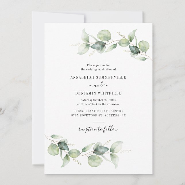 Invitation Eucalyptus Foliage Mariage Script (Devant)