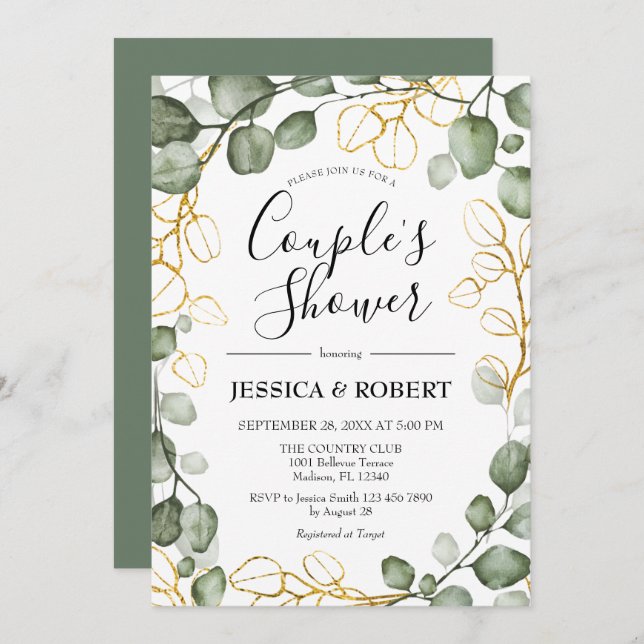 Invitation Eucalyptus Foliage Wreath Couples Douche (Devant / Derrière)