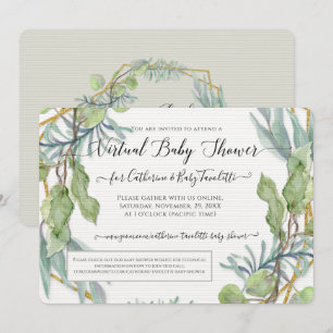 Invitation Eucalyptus Foliage Wreath Virtual Baby Boy Douche