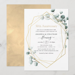 Invitation Eucalyptus Géométrique 50e anniversaire Mariage