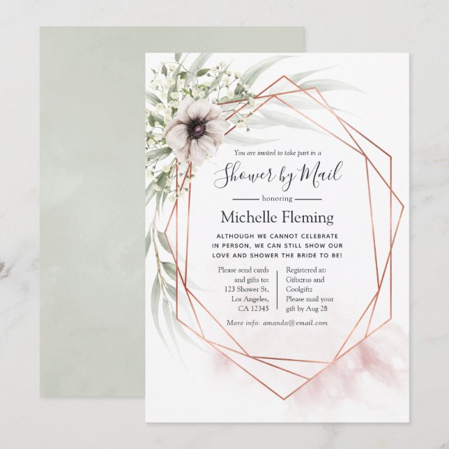 Invitation Eucalyptus Géométrique Baby ou Fête des mariées pa (Devant / Derrière)