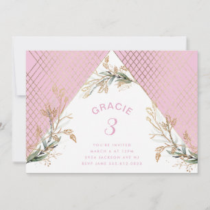 Invitation Eucalyptus Géométrique Or Élégant Parti Rose