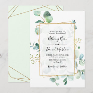 Invitation Eucalyptus Géométrique Or Mariage vert
