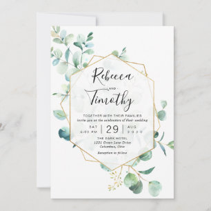 Invitation Eucalyptus Géométrique Or Mariage vert