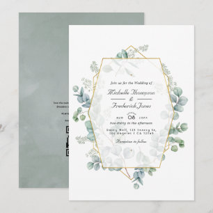 Invitation Eucalyptus géométrique QR Code RSVP Garden Wedding