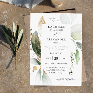 Invitation Eucalyptus Glow Gold Green 2 Mariage