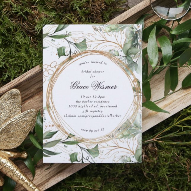 Invitation Eucalyptus Gold Boho Cercles Pampas Fête des marié (Créateur téléchargé)