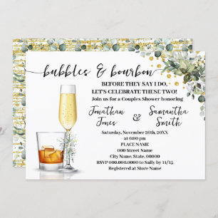 Invitation Eucalyptus Gold Bubbles & Bourbon Couples Douche