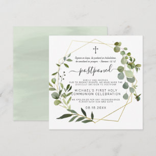 Invitation Eucalyptus Gold Géométrique   Communion reportée