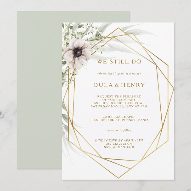 Invitation Eucalyptus Gold Géométrique Nous Faisons Encore Vo (Devant / Derrière)
