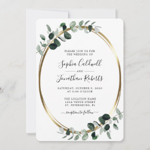Invitation Eucalyptus Gold Métallic Tout en Un Mariage