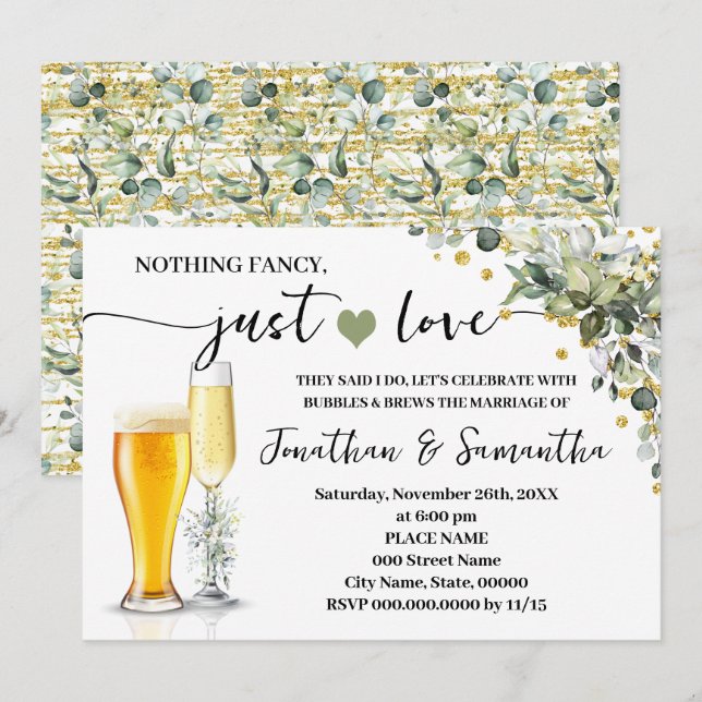 Invitation Eucalyptus Gold Rien De fantaisie Juste Amour Elop (Devant / Derrière)