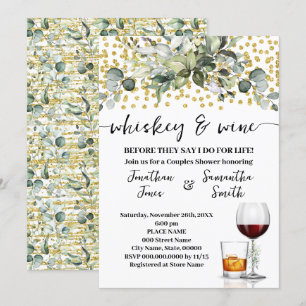 Invitation Eucalyptus Gold Whiskey et vin Couples Douche