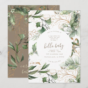 Invitation Eucalyptus Golden Boho Baby shower moderne en fleu