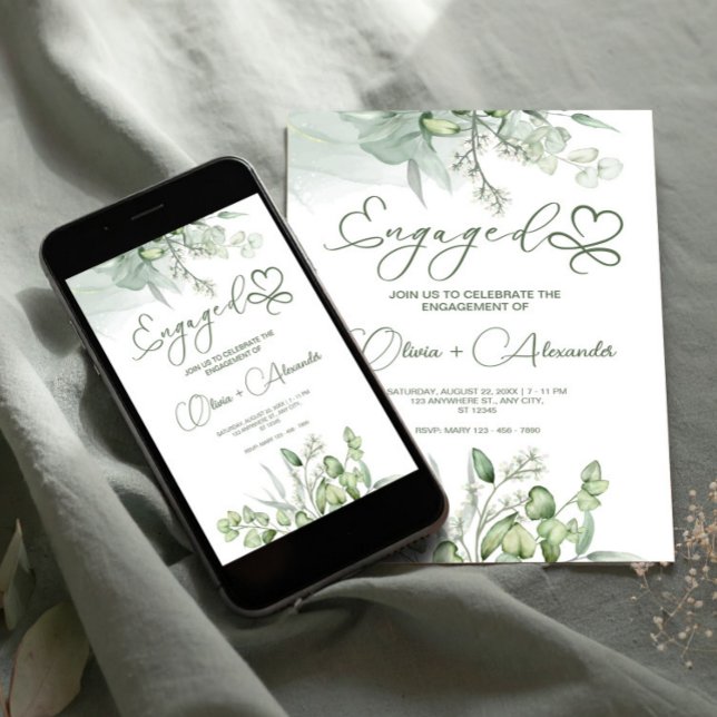 Invitation Eucalyptus Green Fiançailles Card, Mariage unique (Eucalyptus Green Engagement Card, Unique Wedding Invitation)