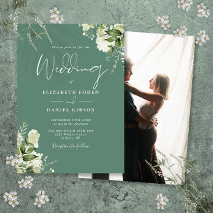 Invitation Eucalyptus Green Floral Élégant Mariage photo