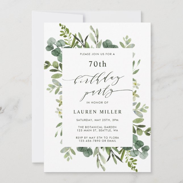 Invitation Eucalyptus Green Foliage fête d'anniversaire (Devant)