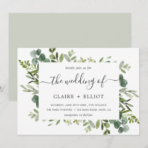 Invitation Eucalyptus Green Foliage Rectangle Mariage cadre