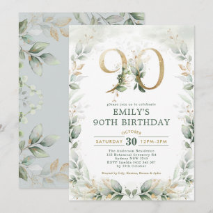 Invitation Eucalyptus Green Gold Garden 90e anniversaire