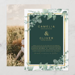 Invitation Eucalyptus Green Gold PHOTO MARIAGE INVITE