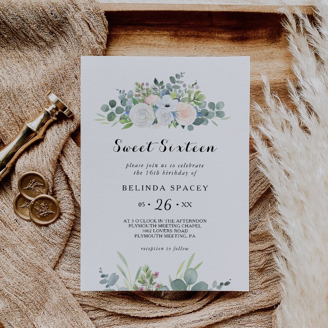 Invitation Eucalyptus Green Sweet sixteen fête d'anniversaire (Créateur téléchargé)