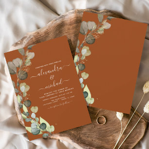 Invitation Eucalyptus Green Terracotta Elégant Mariage