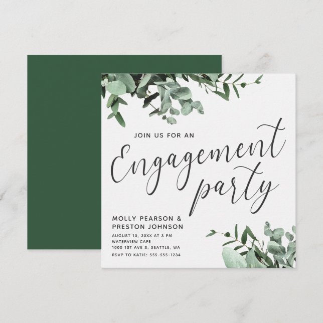 Invitation Eucalyptus Green Watercolor Party (Devant / Derrière)