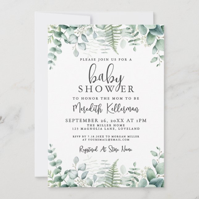Invitation Eucalyptus Greenery Baby Shower (Devant)