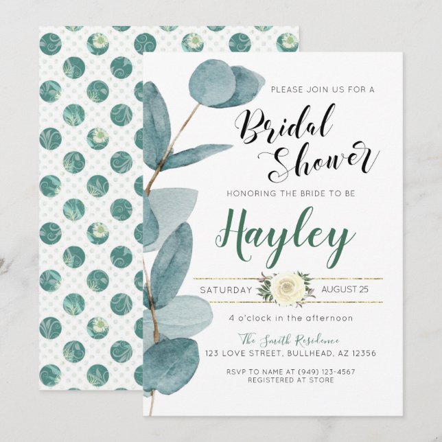 Invitation Eucalyptus Greenery Bridal Douche (Devant / Derrière)