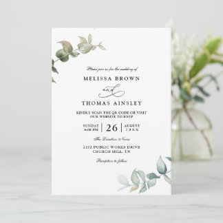 Invitation Eucalyptus Greenery Elegant Modern QR Code Wedding