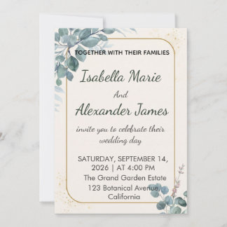 Invitation Eucalyptus Greenery Gold Foil Minimalist Wedding I