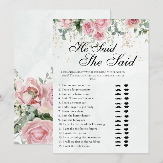 Invitation Eucalyptus Greenery Gold Leaves Bridal Shower game (Devant / Derrière)