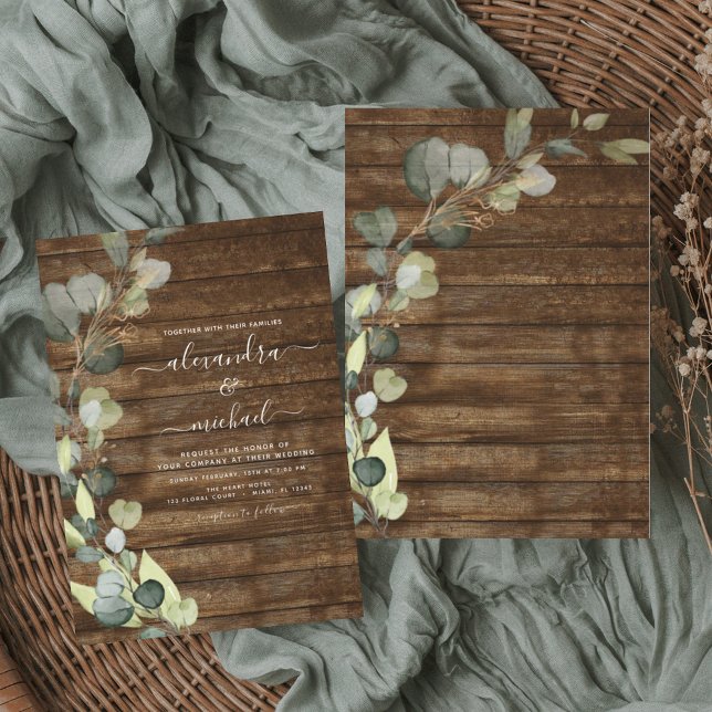 Invitation Eucalyptus Greenery Rustic Wood Wedding (Créateur téléchargé)