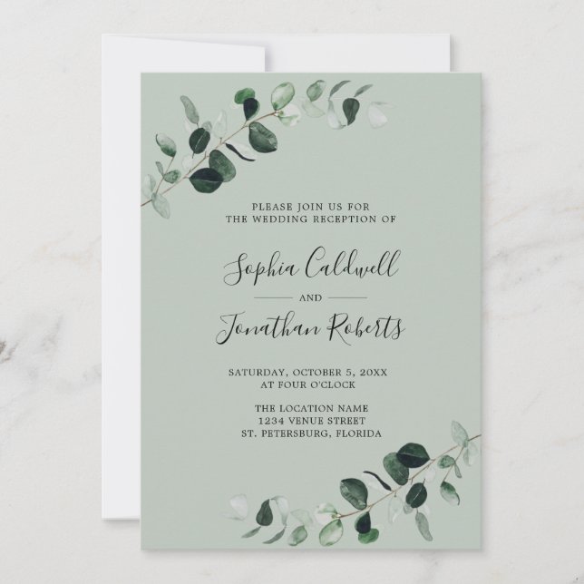 Invitation Eucalyptus Greenery Sage QR Code Mariage Réception (Devant)