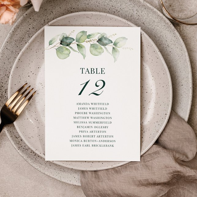 Invitation Eucalyptus Greenery Tableau Numéro 12 Tableau de s (Eucalyptus Botanical Wedding Table Number Card)