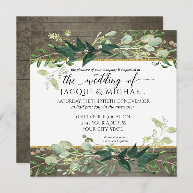 Invitation Eucalyptus Grove Foliage Rustic Winery Mariage (Devant / Derrière)