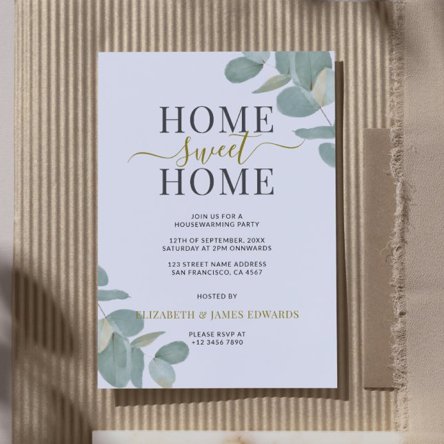 Invitation Eucalyptus Home Sweet Home Fête du réchauffement d (Watercolor Eucalyptus Home Sweet Home Housewarming Party Invitation)