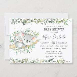 Invitation Eucalyptus Koala Baby shower Neutre Garçon