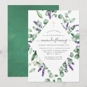 Invitation Eucalyptus Lavande Verdure Baptême/Baptême